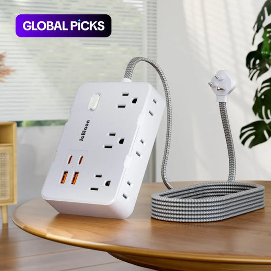 Flat Plug Surge Protector Power Strip – 5Ft Extension Cord, 6 Outlets & 4 USB Ports - EVERESTVAULT