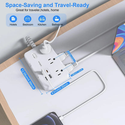 Flat Plug Surge Protector Power Strip – 5Ft Extension Cord, 6 Outlets & 4 USB Ports - EVERESTVAULT