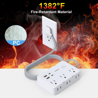 Flat Plug Surge Protector Power Strip – 5Ft Extension Cord, 6 Outlets & 4 USB Ports - EVERESTVAULT