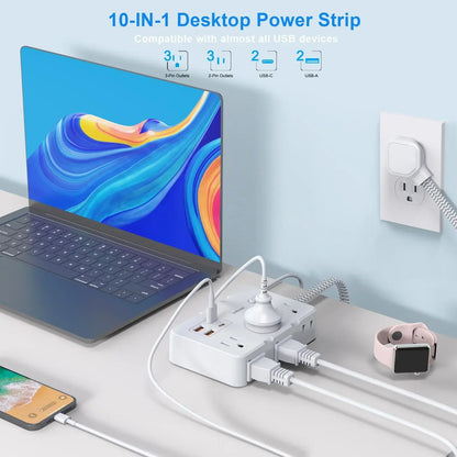 Flat Plug Surge Protector Power Strip – 5Ft Extension Cord, 6 Outlets & 4 USB Ports - EVERESTVAULT