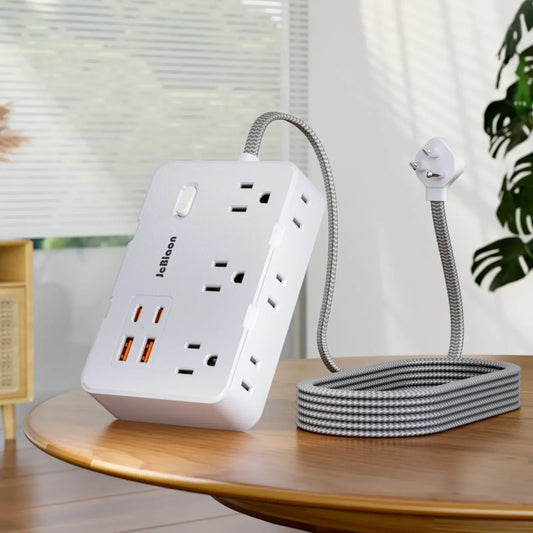 Flat Plug Surge Protector Power Strip – 5Ft Extension Cord, 6 Outlets & 4 USB Ports - EVERESTVAULT