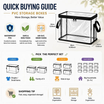 Large Clear Storage Box with Hinged Lid – Heavy-Duty Home & Moving Organizer - EVERESTVAULT