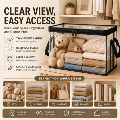 Large Clear Storage Box with Hinged Lid – Heavy-Duty Home & Moving Organizer - EVERESTVAULT