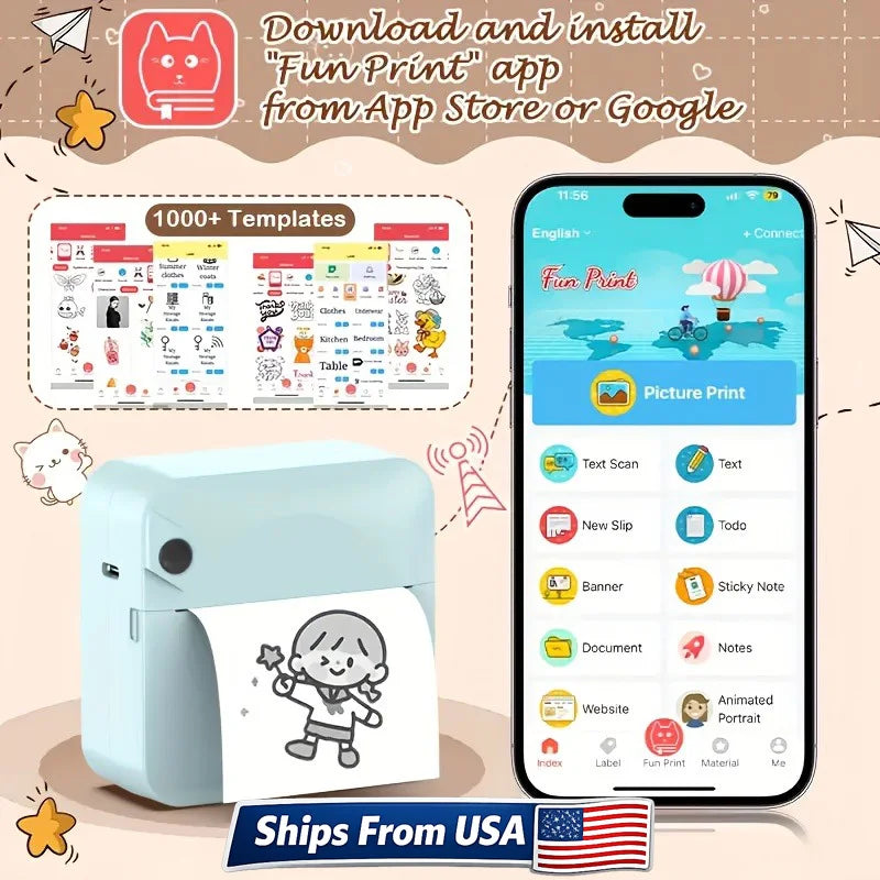 Portable Mini Sticker Printer – Inkless Bluetooth Thermal, Pocket Size