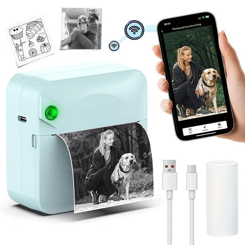Portable Mini Sticker Printer – Inkless Bluetooth Thermal, Pocket Size