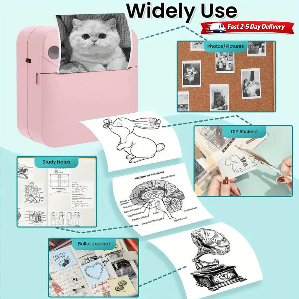 Portable Mini Sticker Printer – Inkless Bluetooth Thermal, Pocket Size