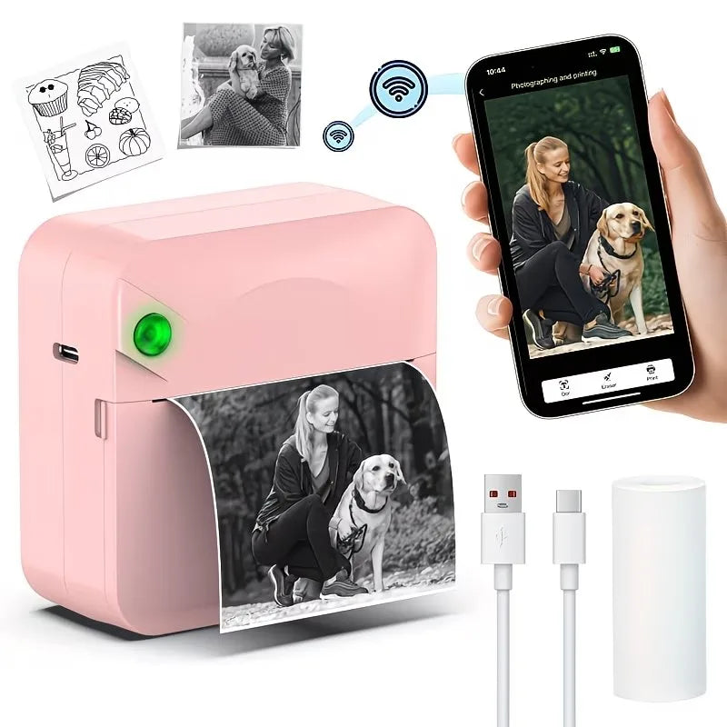 Portable Mini Sticker Printer – Inkless Bluetooth Thermal, Pocket Size