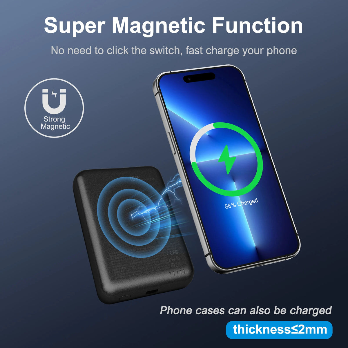 Magnetic Wireless Power Bank 5000mAh – 20W Fast Charge, USB-C