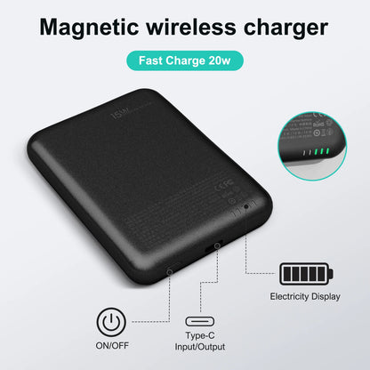 Magnetic Wireless Power Bank 5000mAh – 20W Fast Charge, USB-C