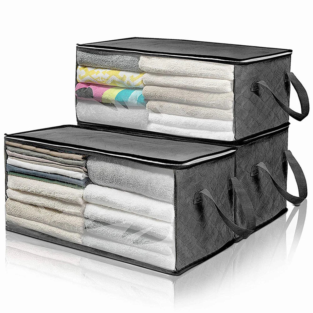 Large Capacity Clothes Storage Bag Non-Woven Foldable Quilt Storage Bag with Lids Zipper Wardrobe Clothing Organizer Sorting Box - EVERESTVAULT