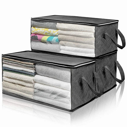 Large Capacity Clothes Storage Bag Non-Woven Foldable Quilt Storage Bag with Lids Zipper Wardrobe Clothing Organizer Sorting Box - EVERESTVAULT