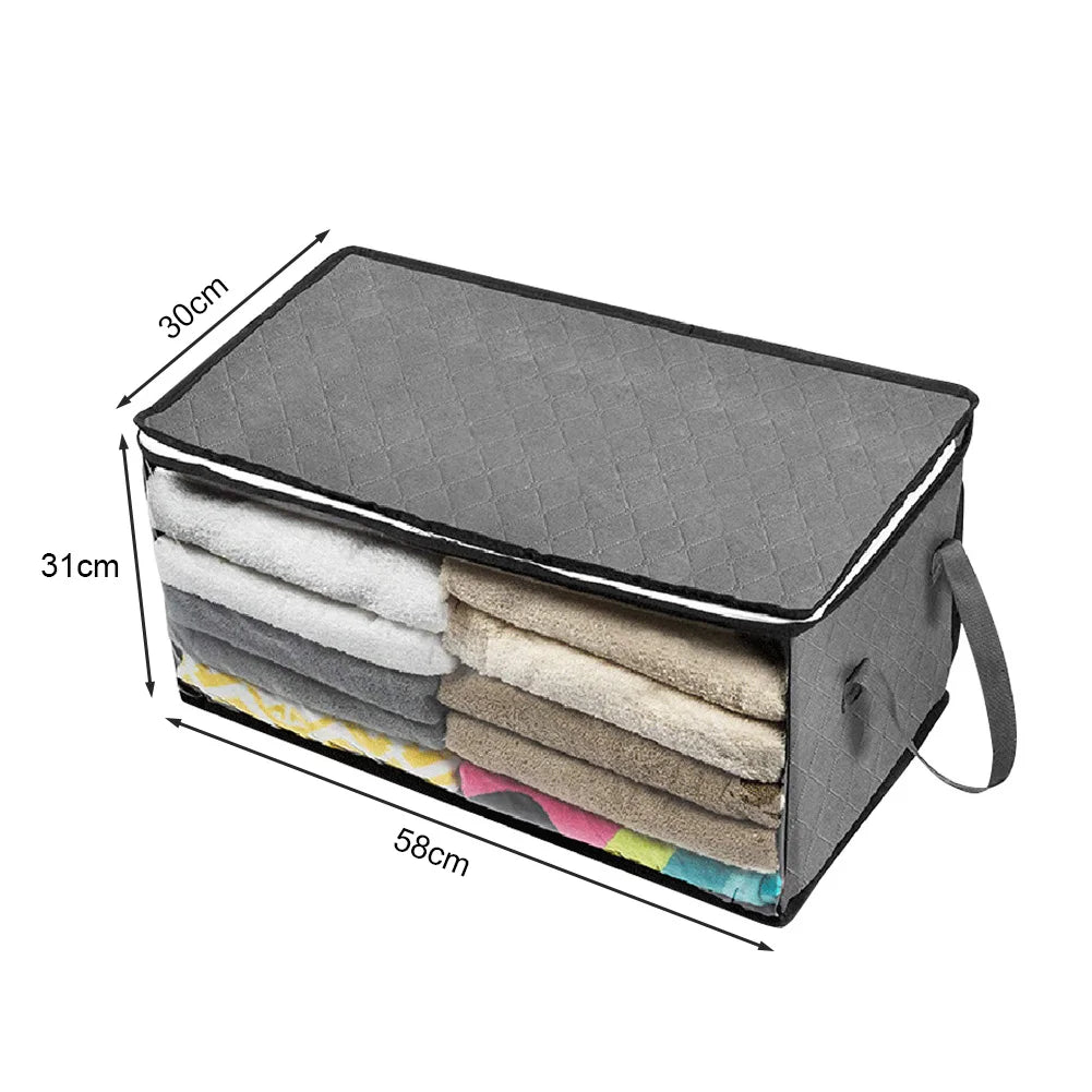 Large Capacity Clothes Storage Bag Non-Woven Foldable Quilt Storage Bag with Lids Zipper Wardrobe Clothing Organizer Sorting Box - EVERESTVAULT