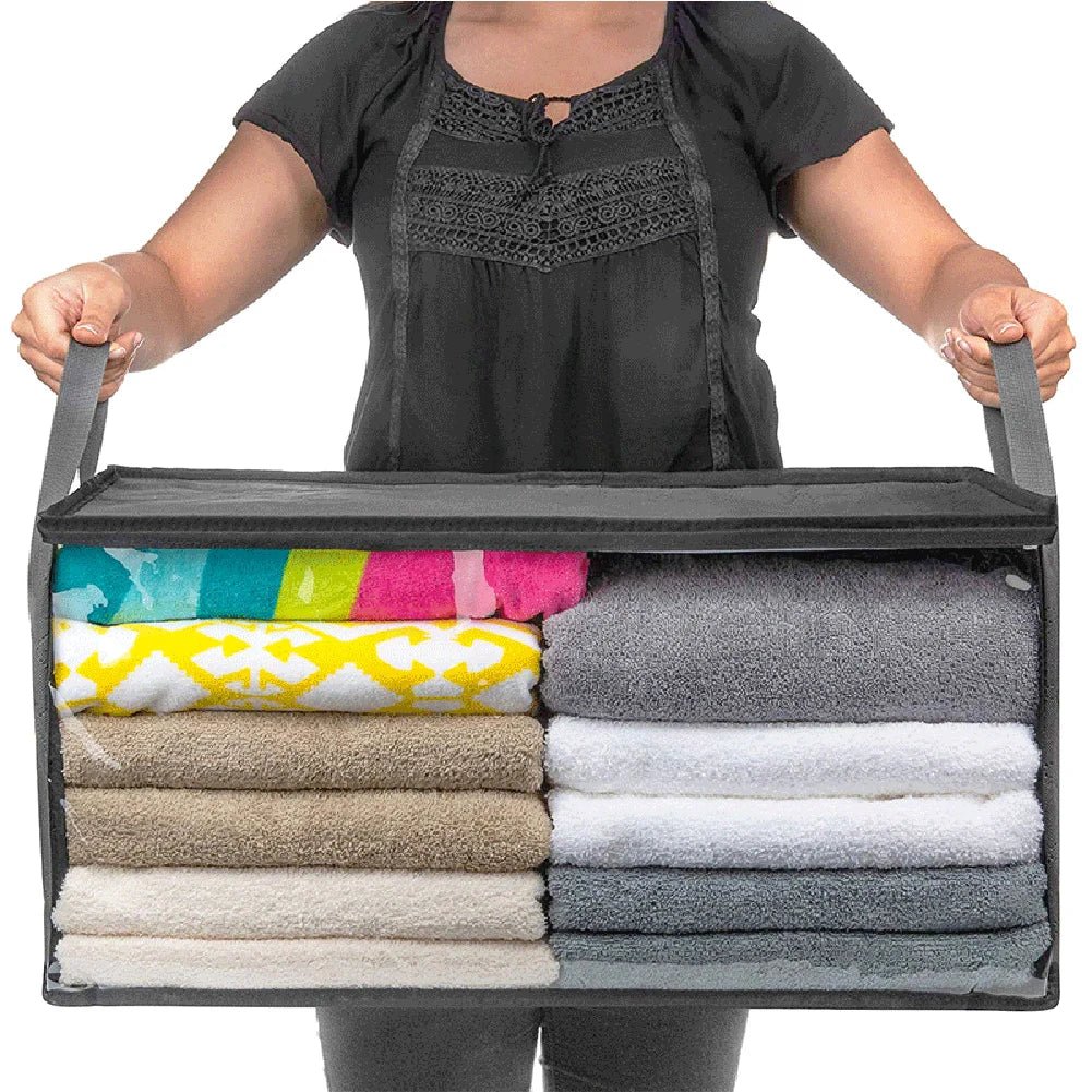 Large Capacity Clothes Storage Bag Non-Woven Foldable Quilt Storage Bag with Lids Zipper Wardrobe Clothing Organizer Sorting Box - EVERESTVAULT