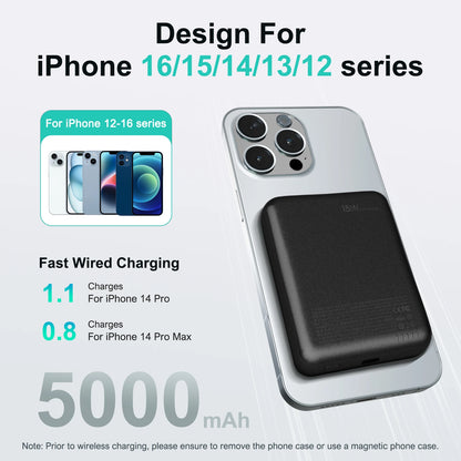 Magnetic Wireless Power Bank 5000mAh – 20W Fast Charge, USB-C