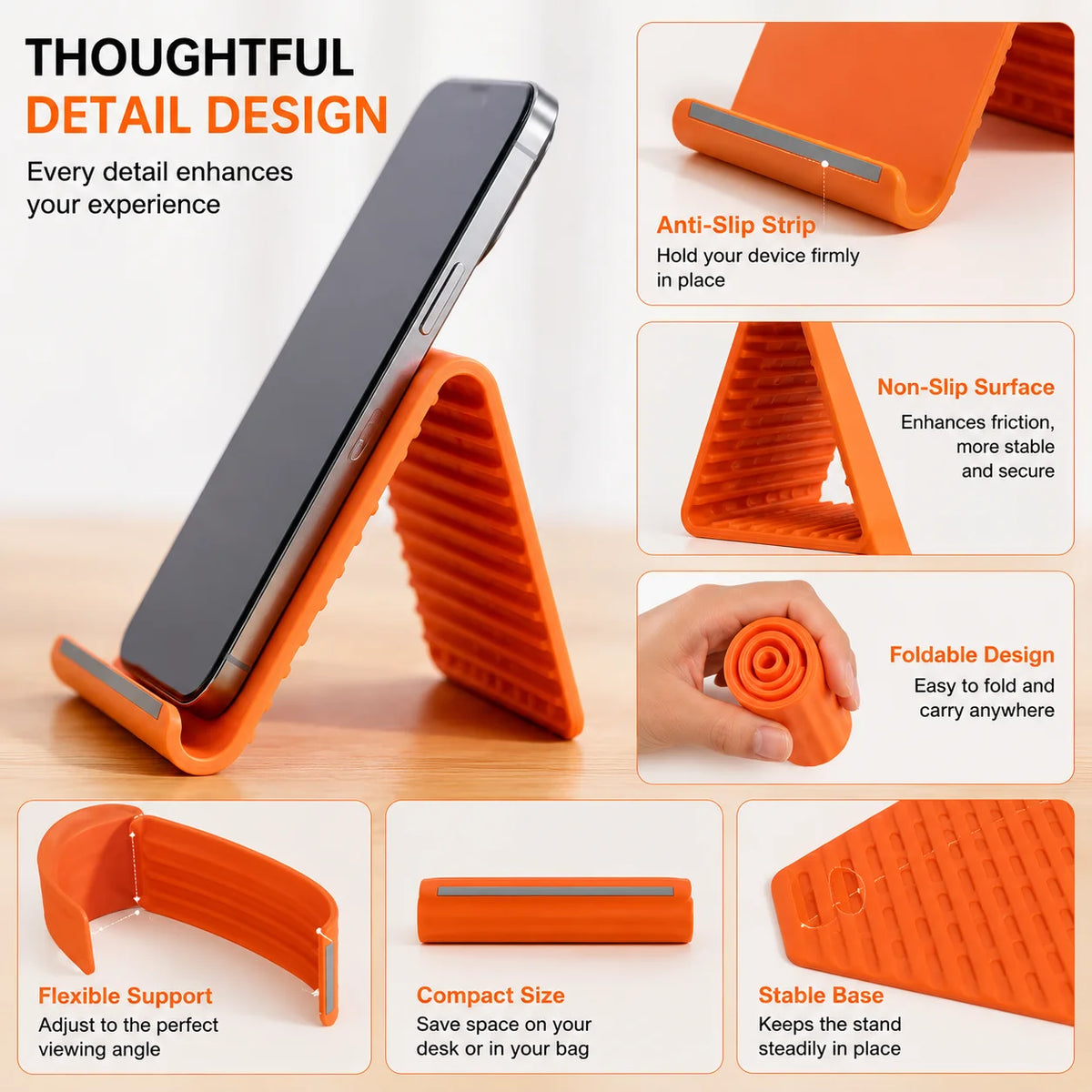 Foldable Silicone Phone & Tablet Stand – Non-Slip, Portable (2-Pack)
