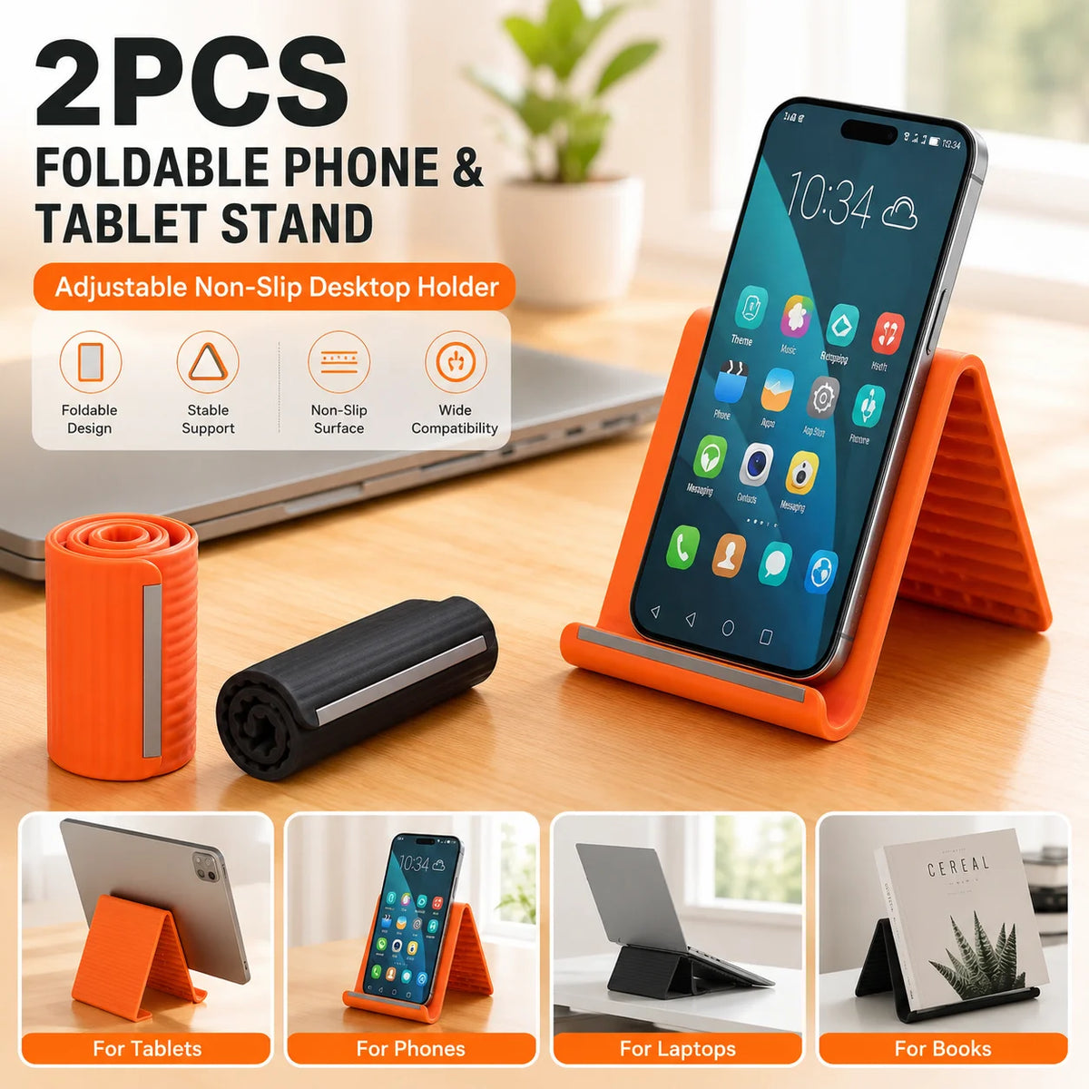 Foldable Silicone Phone & Tablet Stand – Non-Slip, Portable (2-Pack)