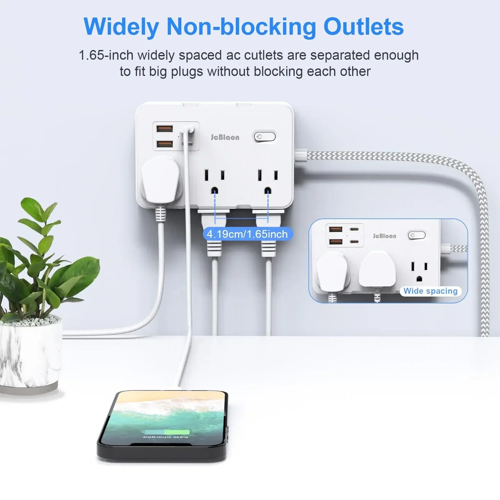 Flat Plug Surge Protector Power Strip – 5Ft Extension Cord, 6 Outlets & 4 USB Ports - EVERESTVAULT
