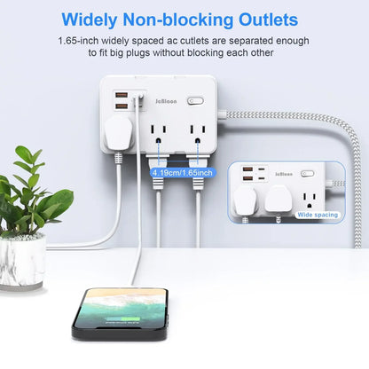 Flat Plug Surge Protector Power Strip – 5Ft Extension Cord, 6 Outlets & 4 USB Ports - EVERESTVAULT